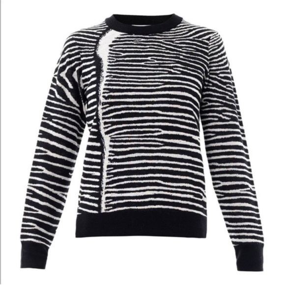 A.L.C. Cayero Zebra Print Wool Sweater Crew Neck Black Gray LARGE - Picture 1 of 14